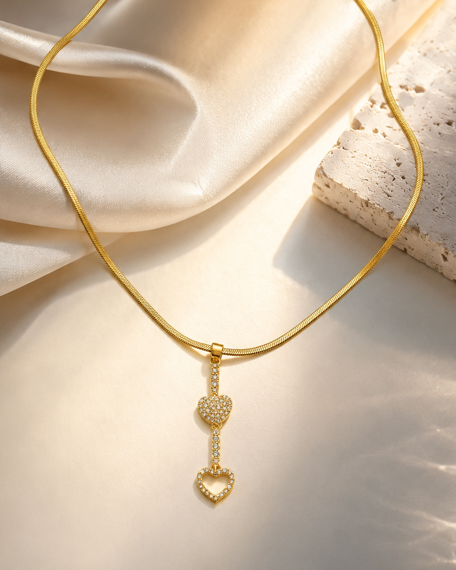 Anti tarnish heart layer necklace