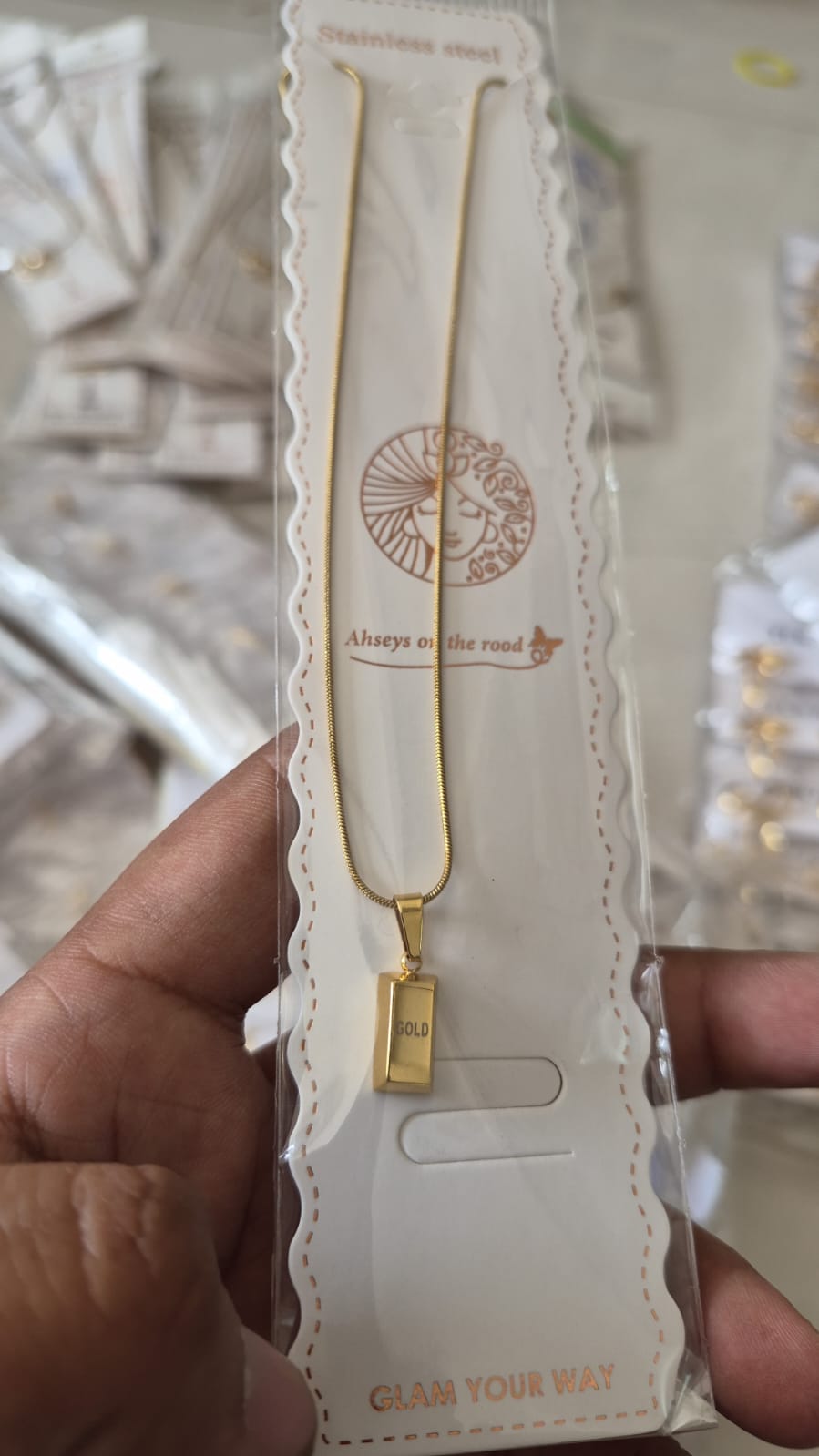 Anti Tarnish Gold Bar Pendant Chain Necklace