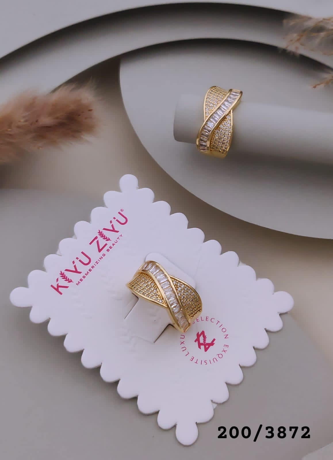 Gold-Tone Criss-Cross Baguette Crystal Statement Ring