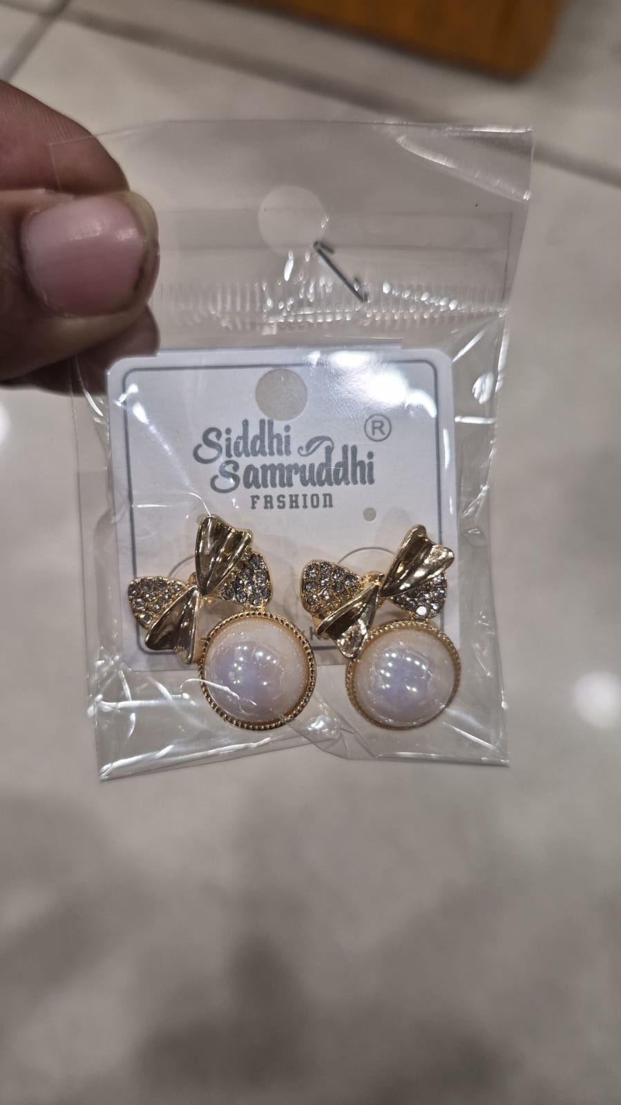 Gold-Tone Crystal Bow Pearl Drop Earrings