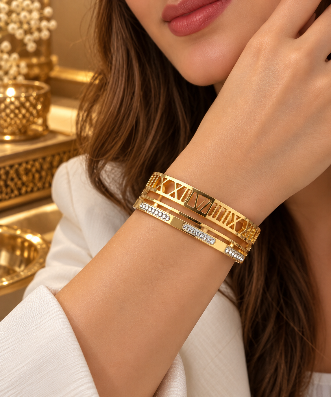 Anti Tarnish Roman Luxe Crystal Gold Bracelet