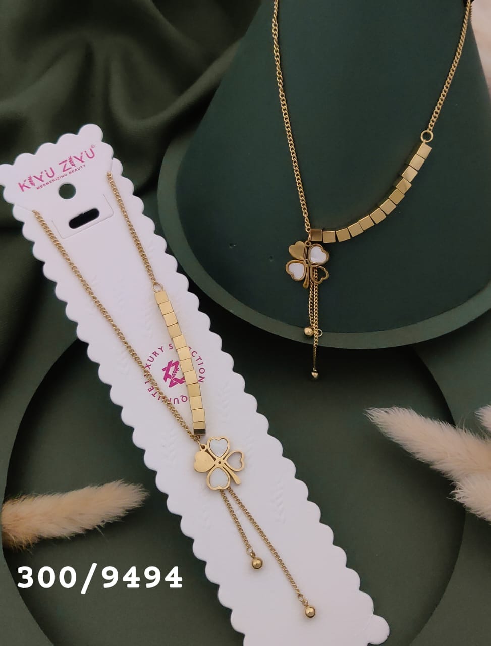 Anti Tarnish Mother of Pearl Clover Drop Necklace