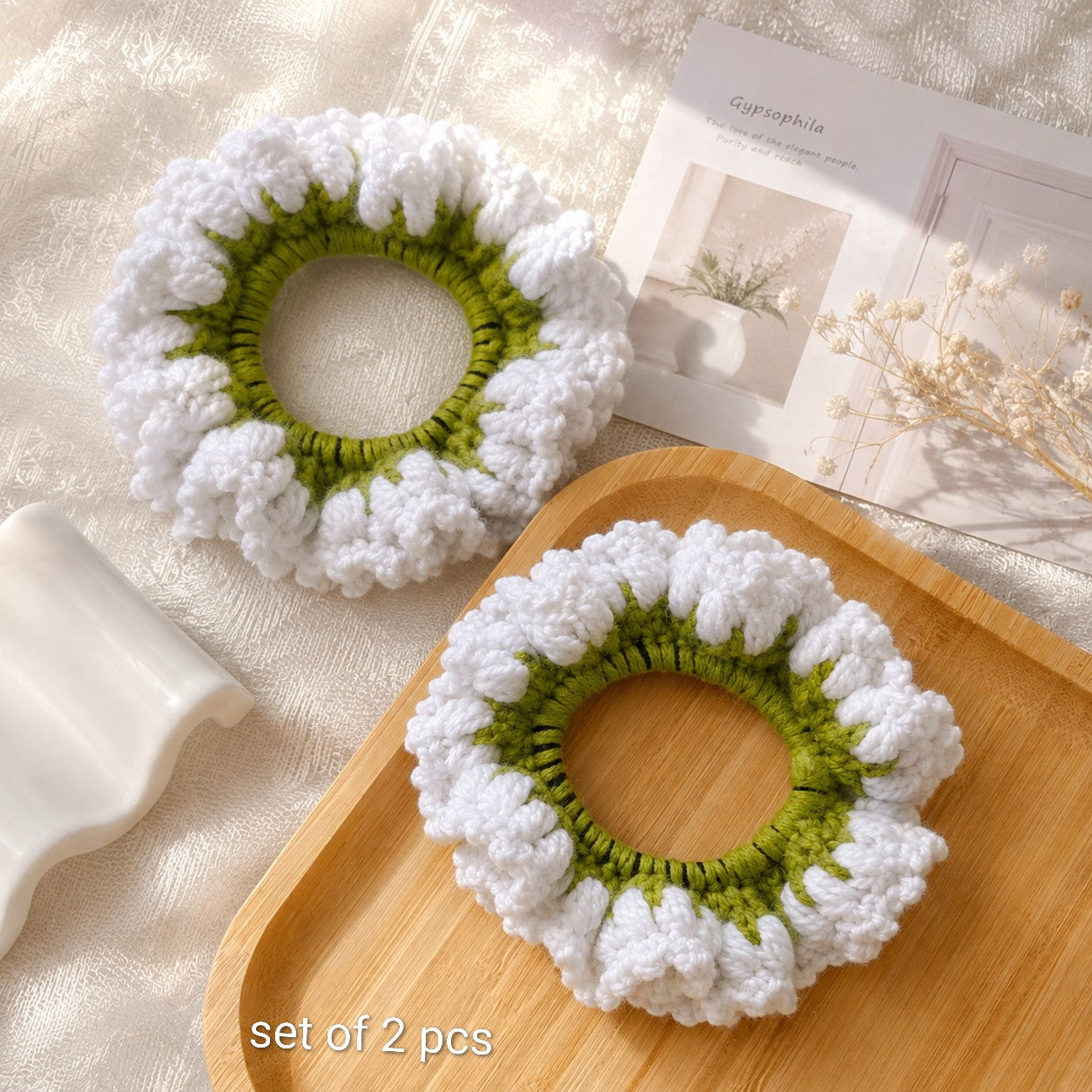 Set of 2 pcs Handmade Crochet Floral hair Scrunchie