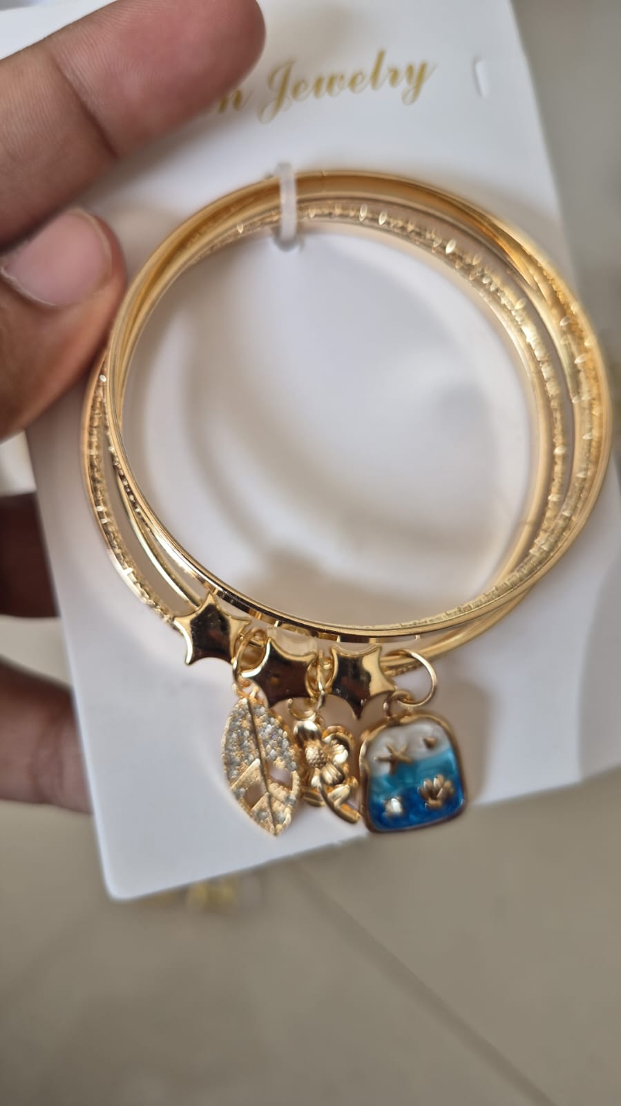 Set of 5 pcs golden plated Multilayer regular size bracelet with charms