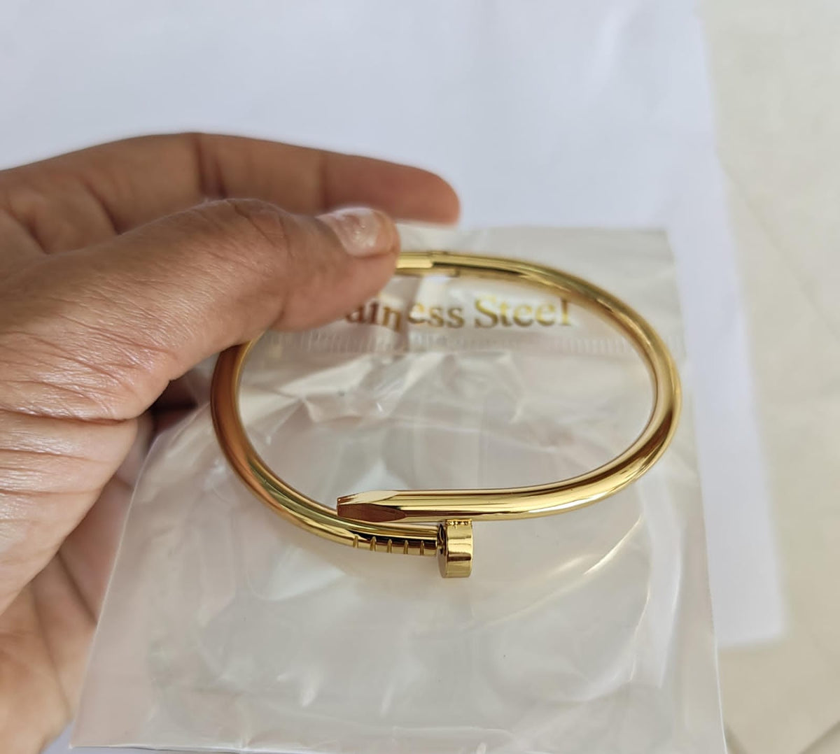 Anti Tarnished Nail Golden Kada Bracelet regular size