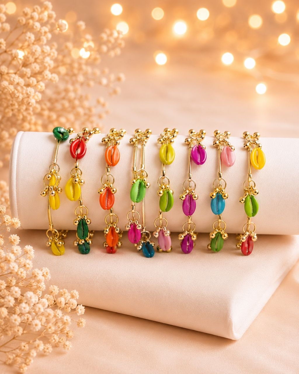 Multicolor Hanging Charm Bangles Set - 8 pcs