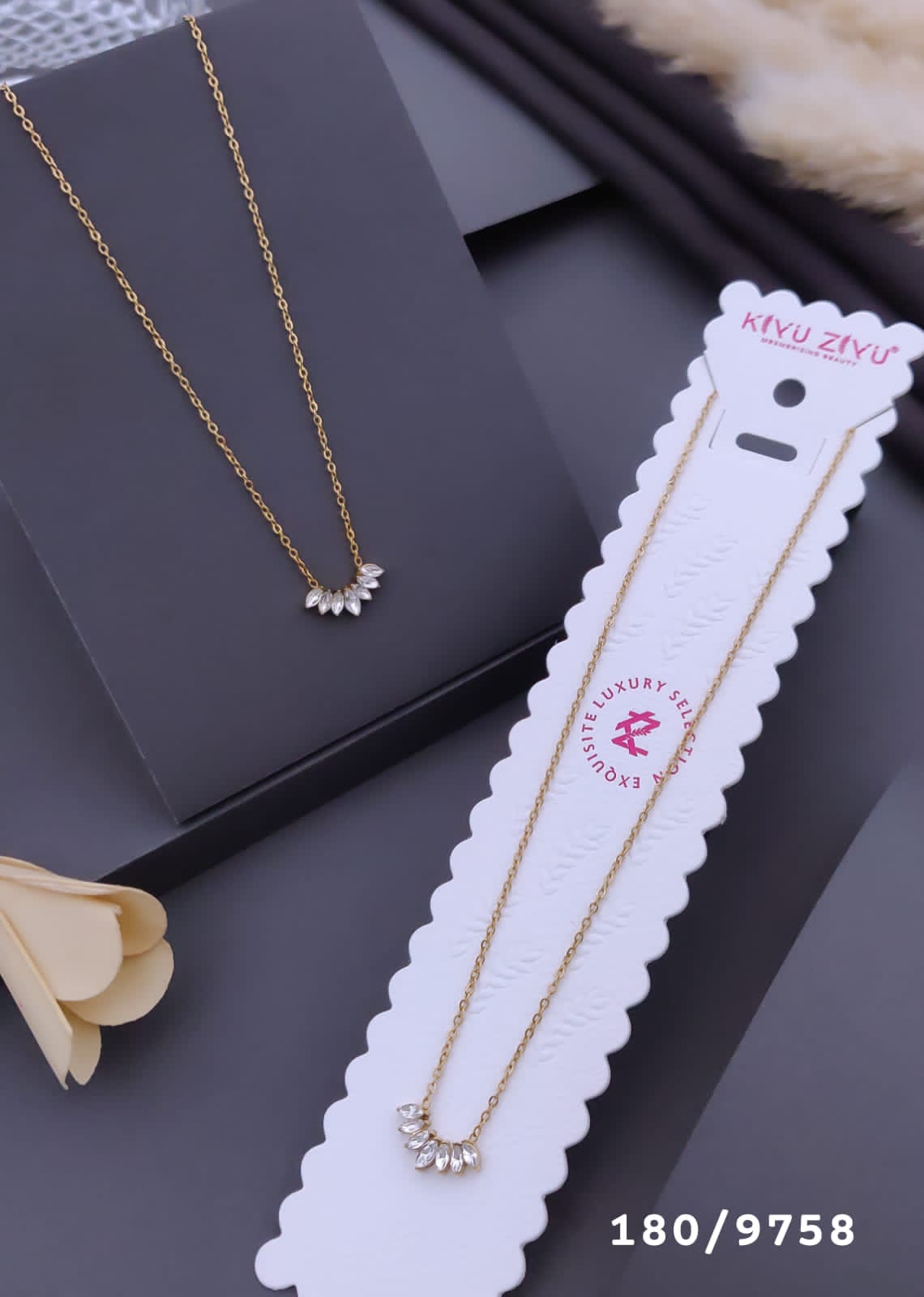 Gold-Tone Marquise Crystal Fan Pendant Necklace