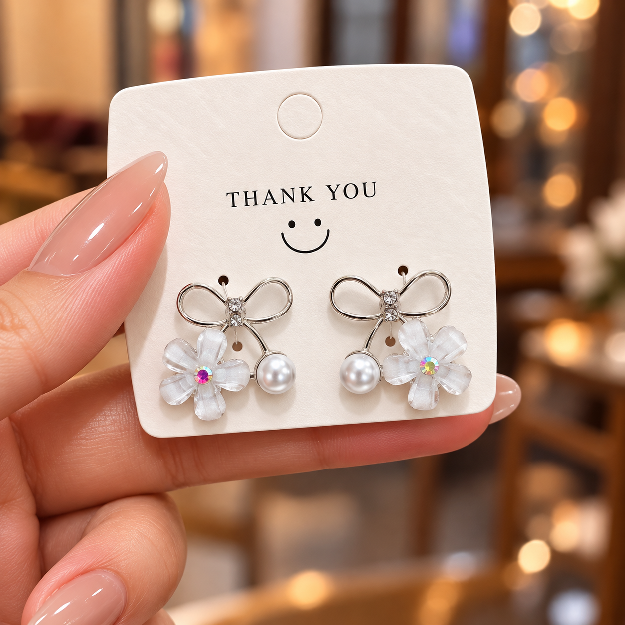 Sparkle Bow with Flower and Pearl Drop Stud Earring