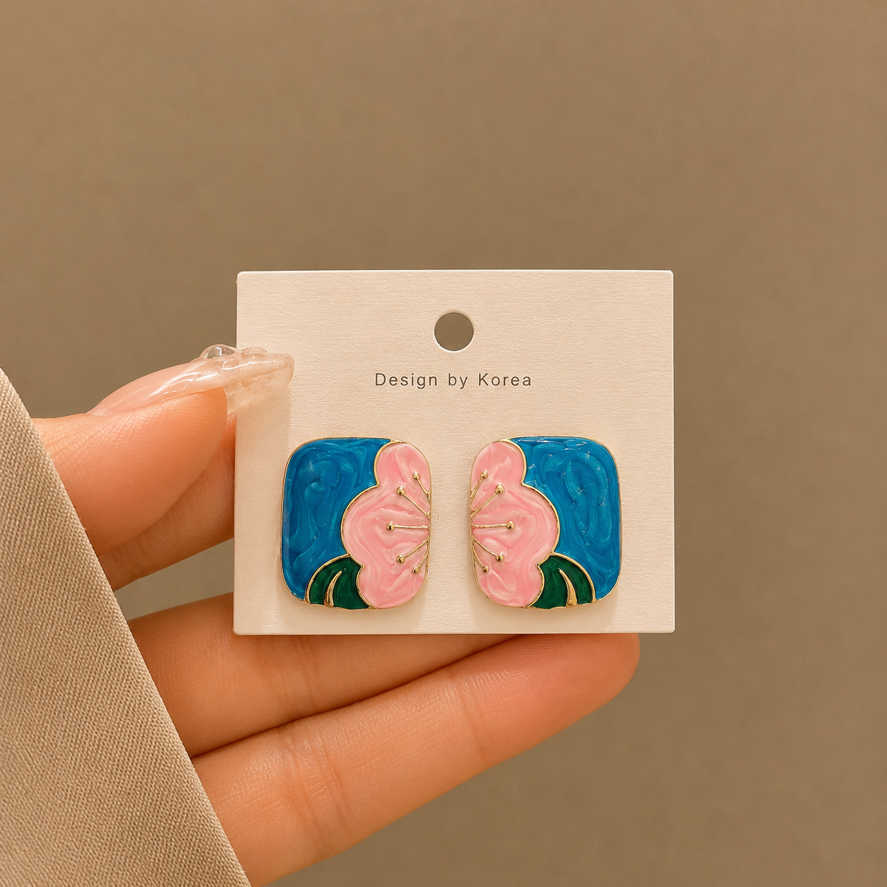 Korean Design Square Enamel Stud Earrings