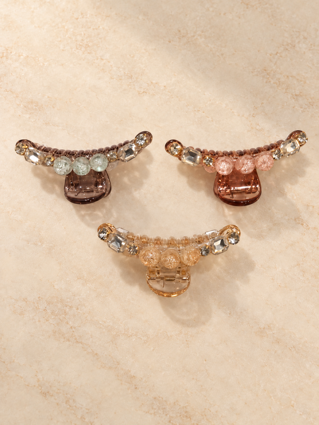 Pastel Crystal & Bead Hair Claw Clips – Set of 3
