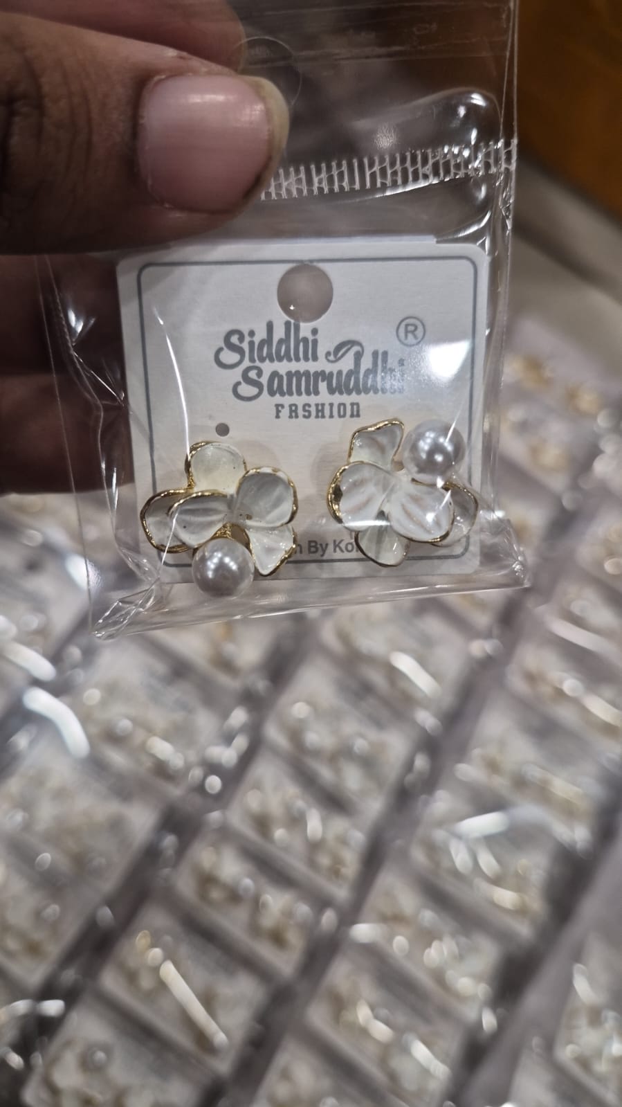 White Floral Pearl Gold-Tone Stud Earrings