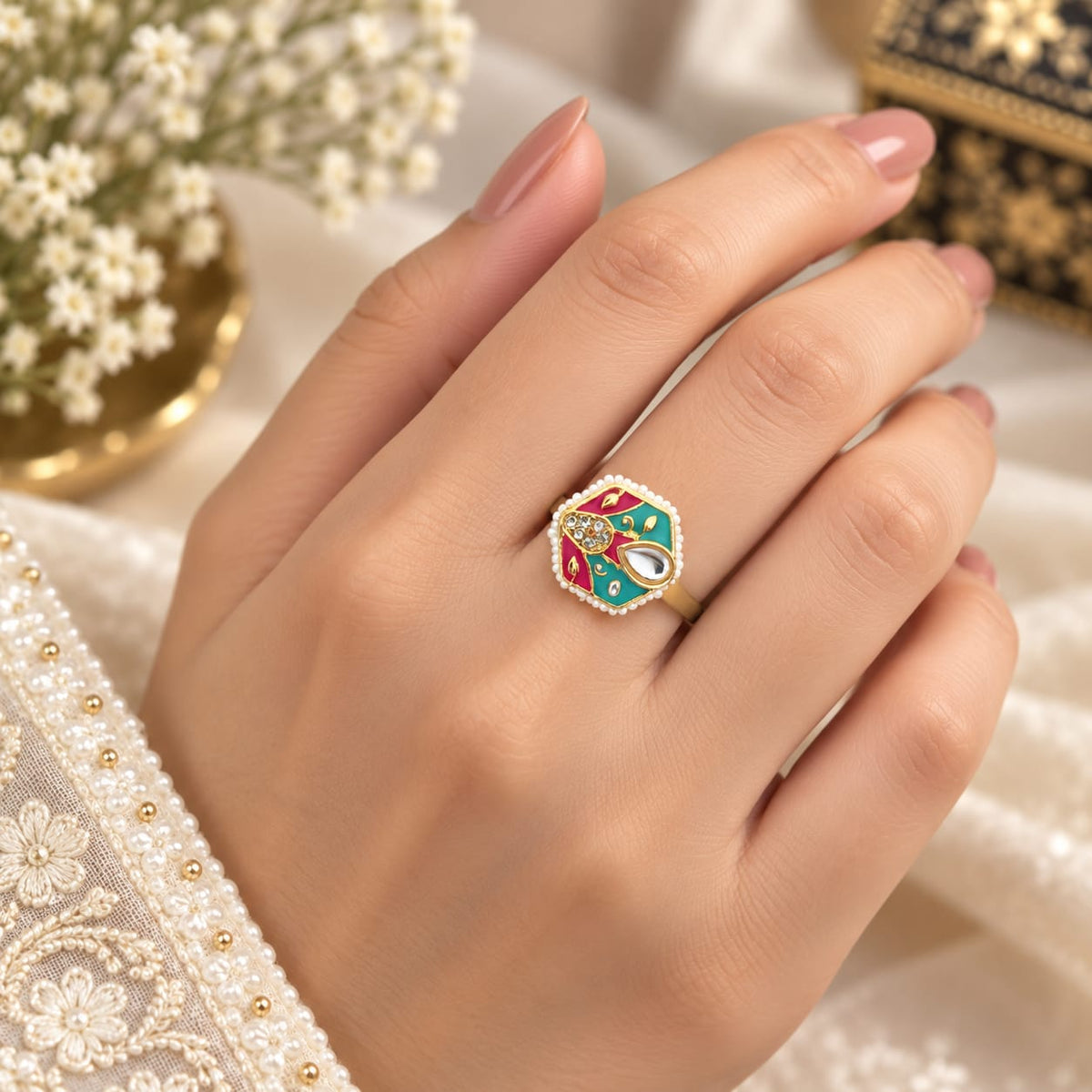 Traditional light blue handmade ring
