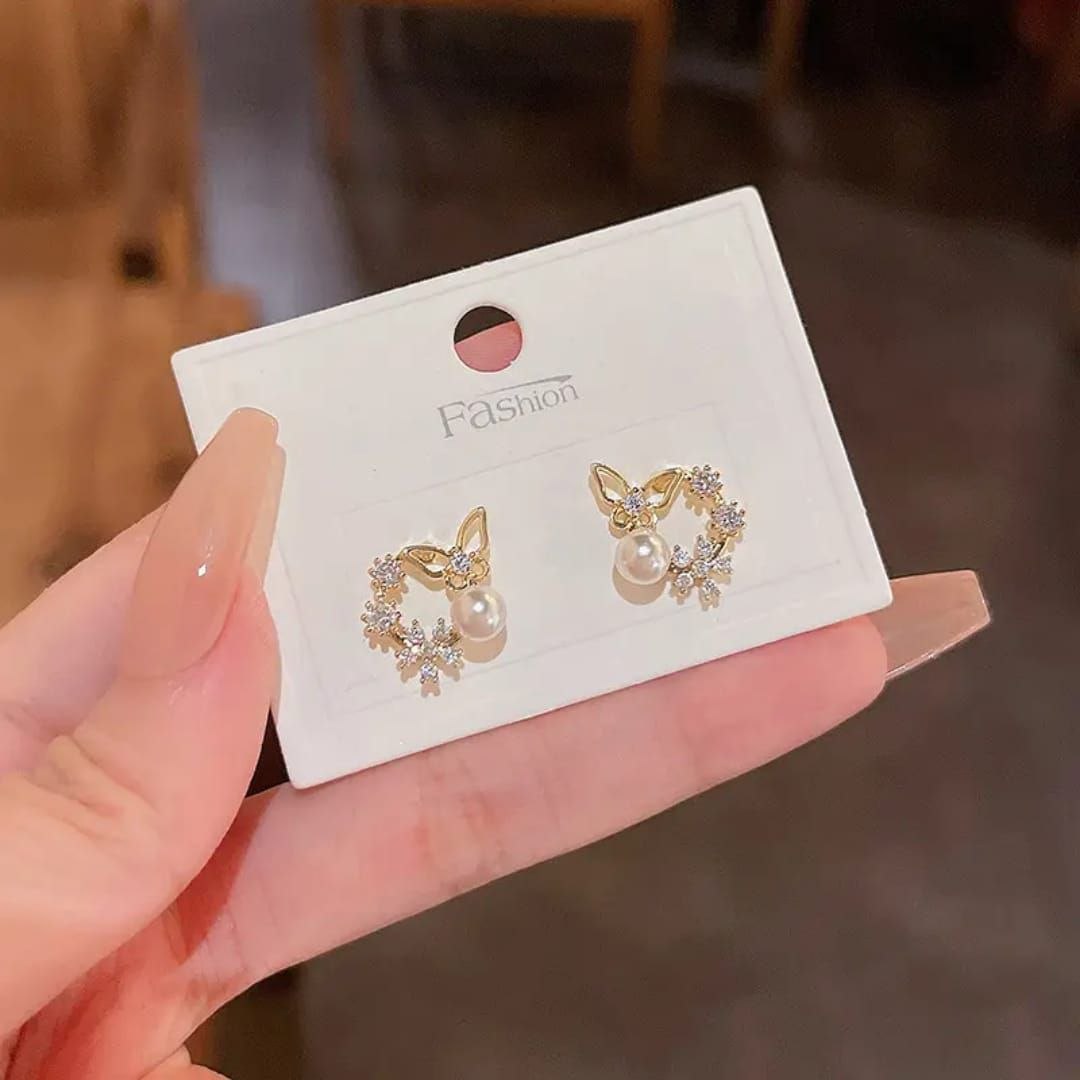 Butterfly with diamond Flowers with Pearl