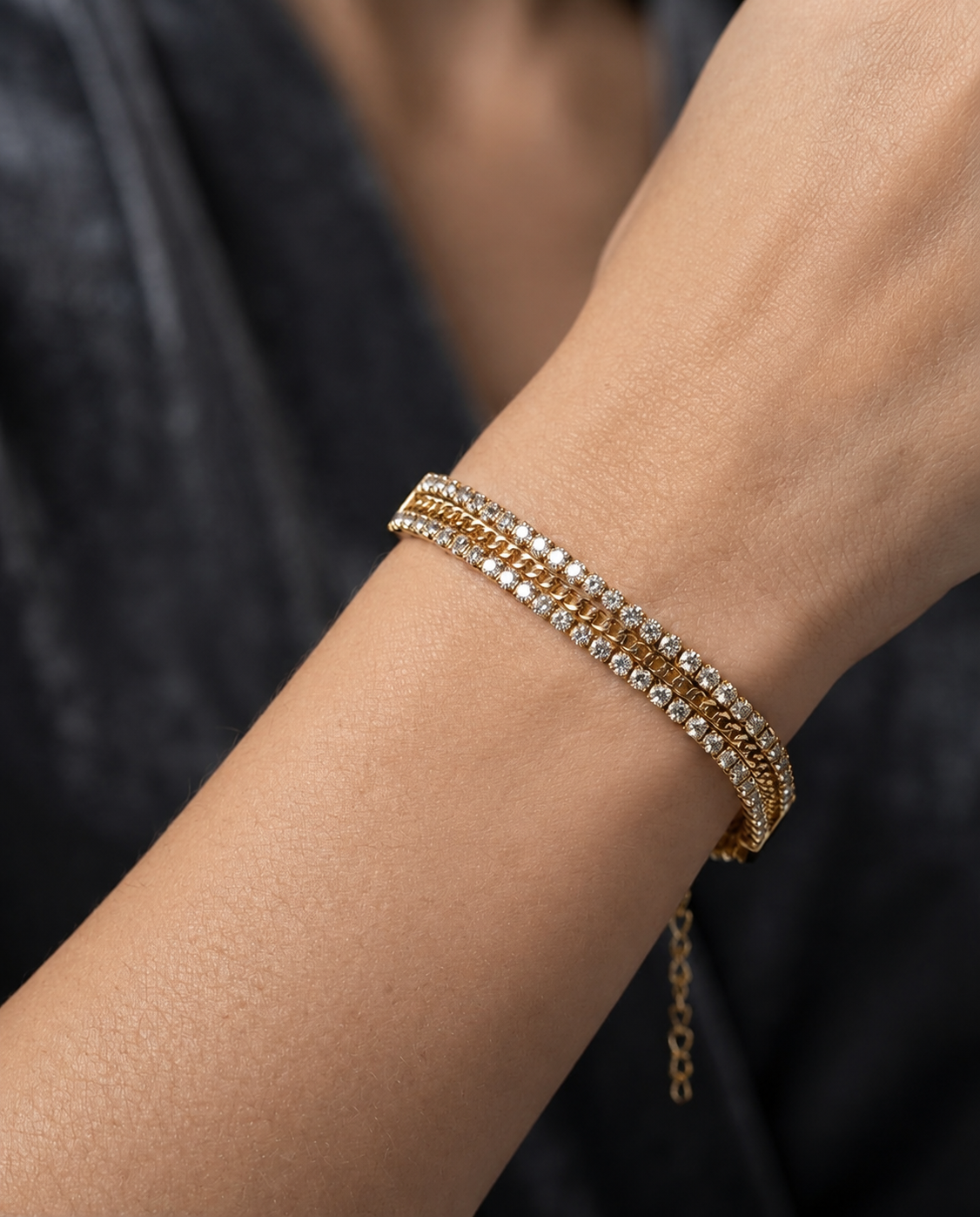 Zirkon stone tennis 3 layer anti tarnished bracelet
