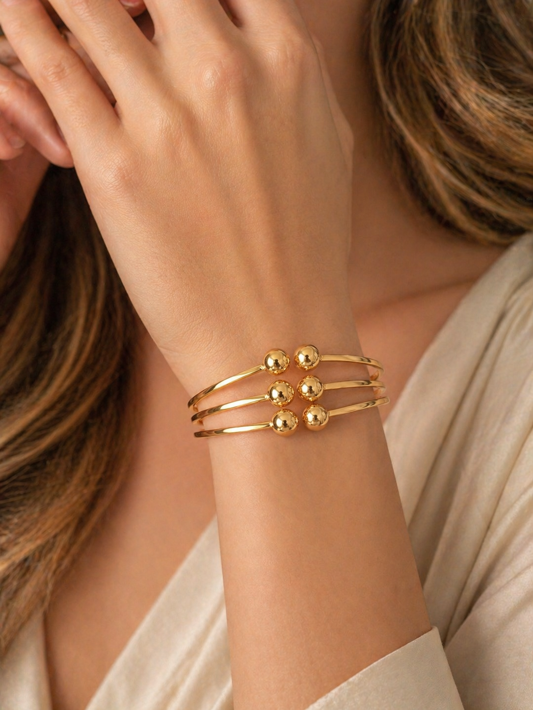 Anti Tarnish Golden Ball Layered Kada Bracelet