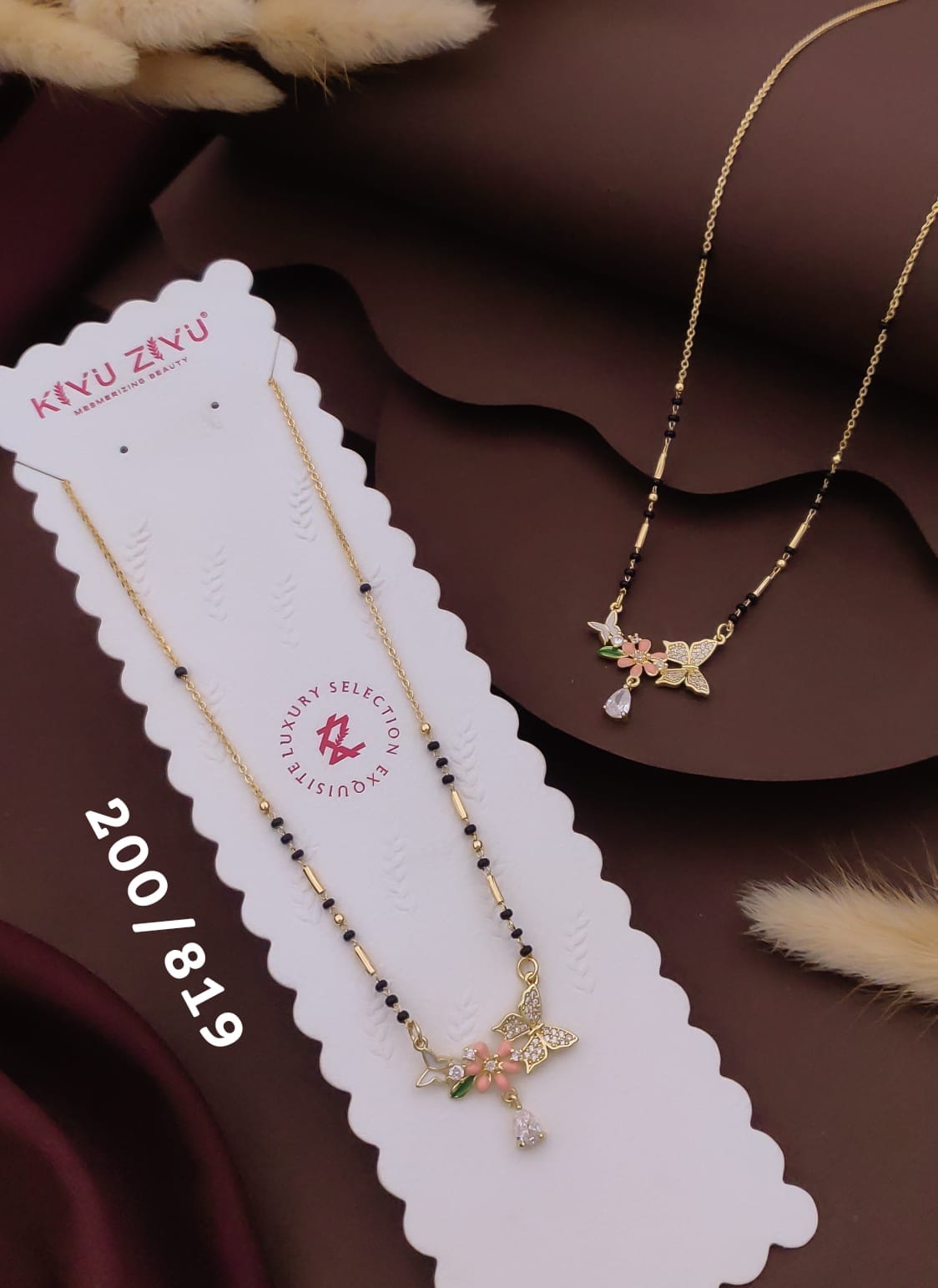 Butterfly with pink flower mangalsutra only pendant anti tarnished