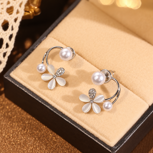 2in1 silver-toned Floral Monalisa stone stud earring