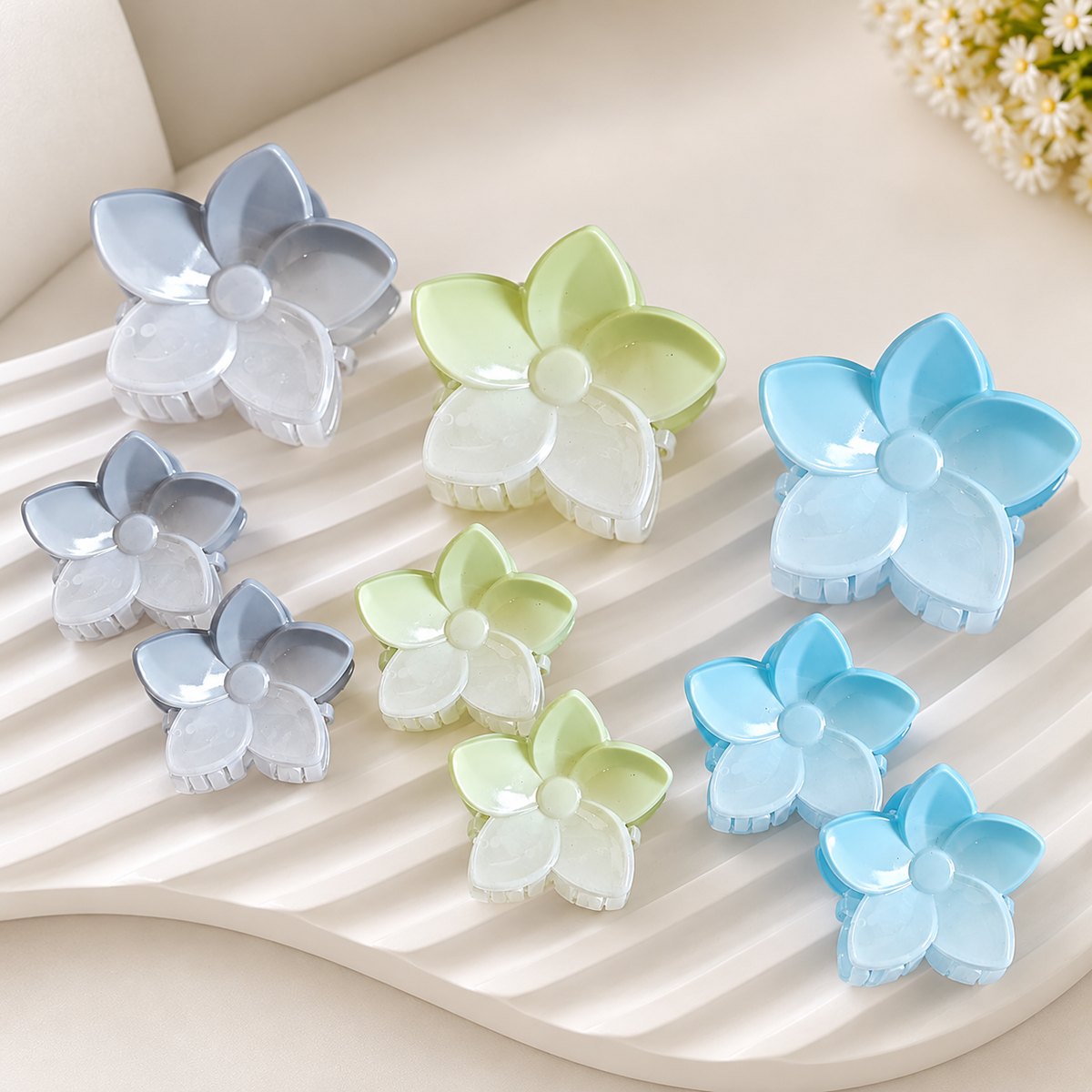 Set of 9 of pastel flower hair claw clips