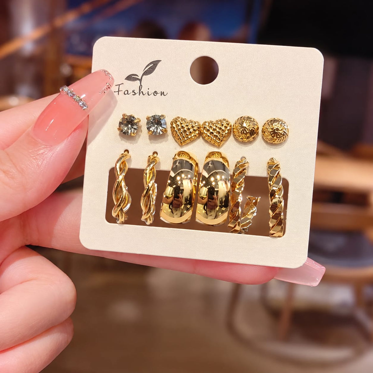 Set of 6 Premium Golden Hoop & Stud Combo Earrings