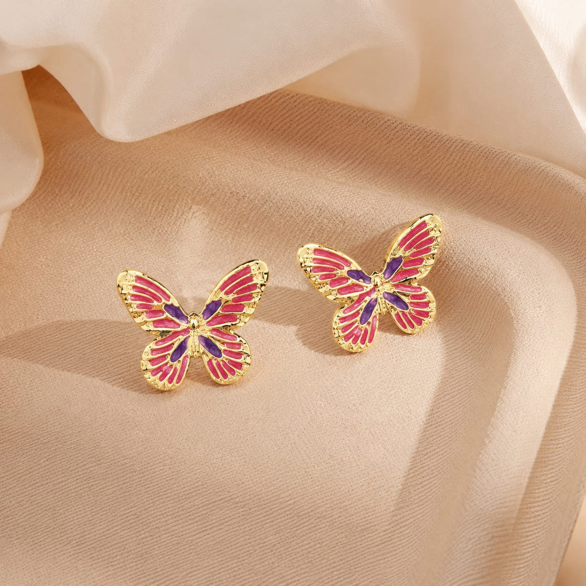 gold-plated enamel butterfly stud earrings