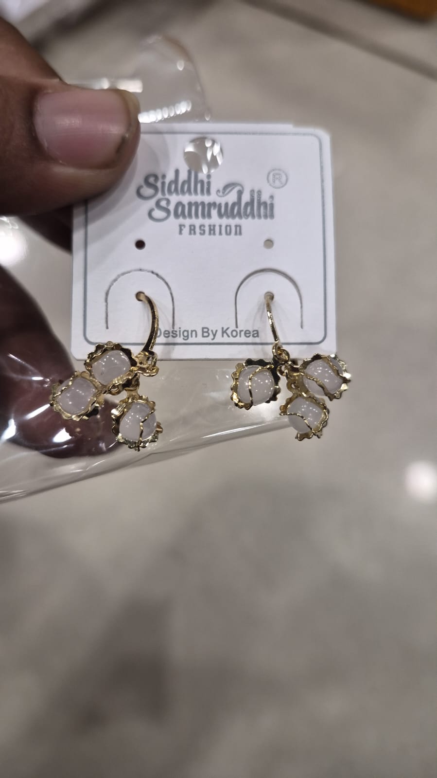 Gold-Tone White Tulip Cluster Drop Earrings