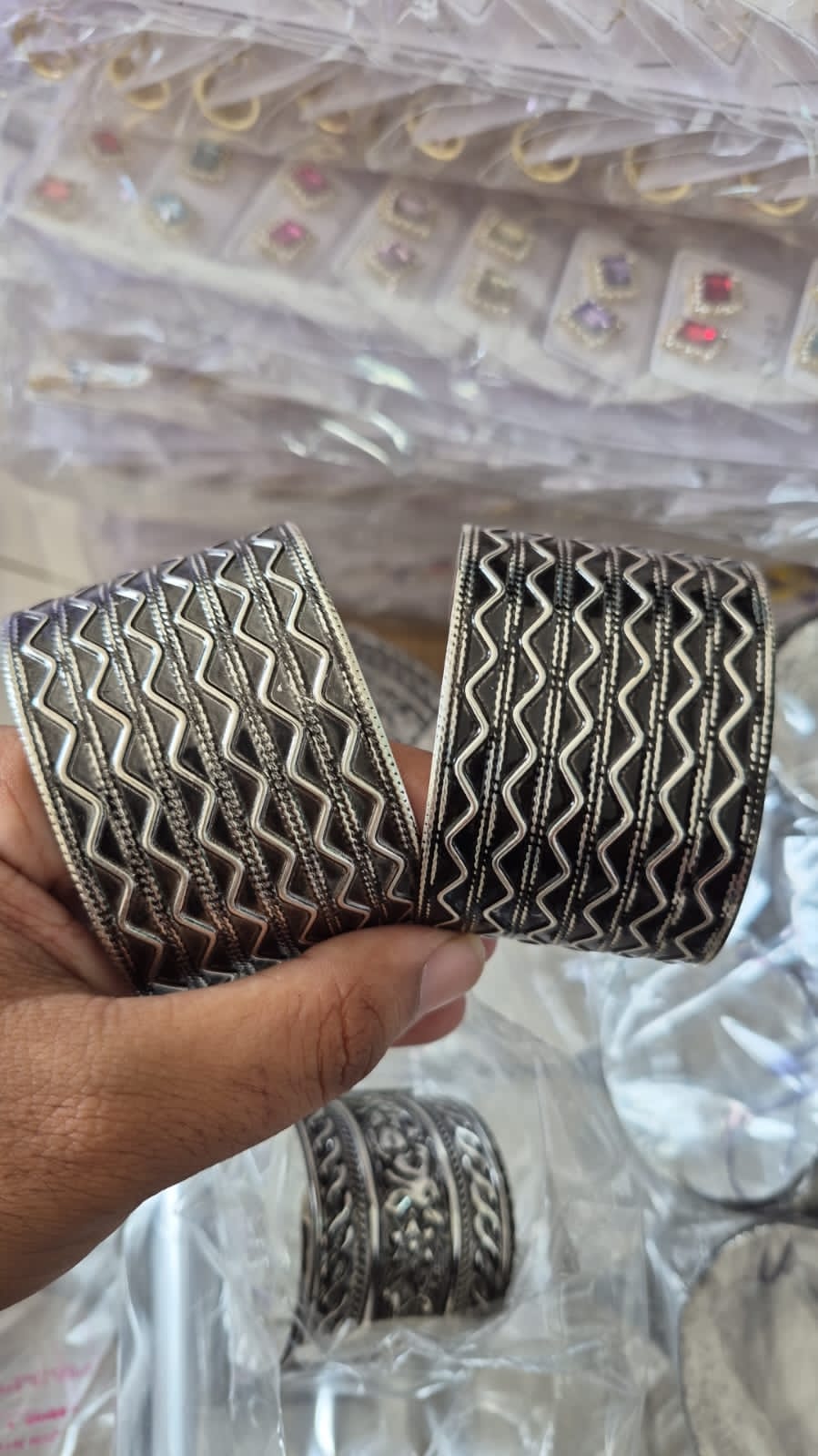 Oxidised Zigzag Hand Cuffs – Set of 2