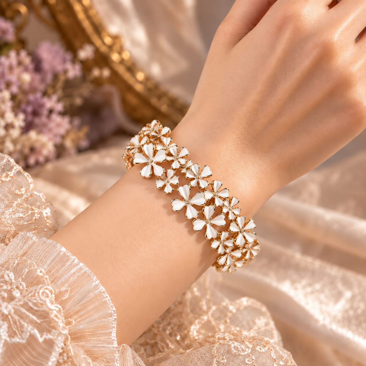 Black & White Enamel Blossom Bracelet