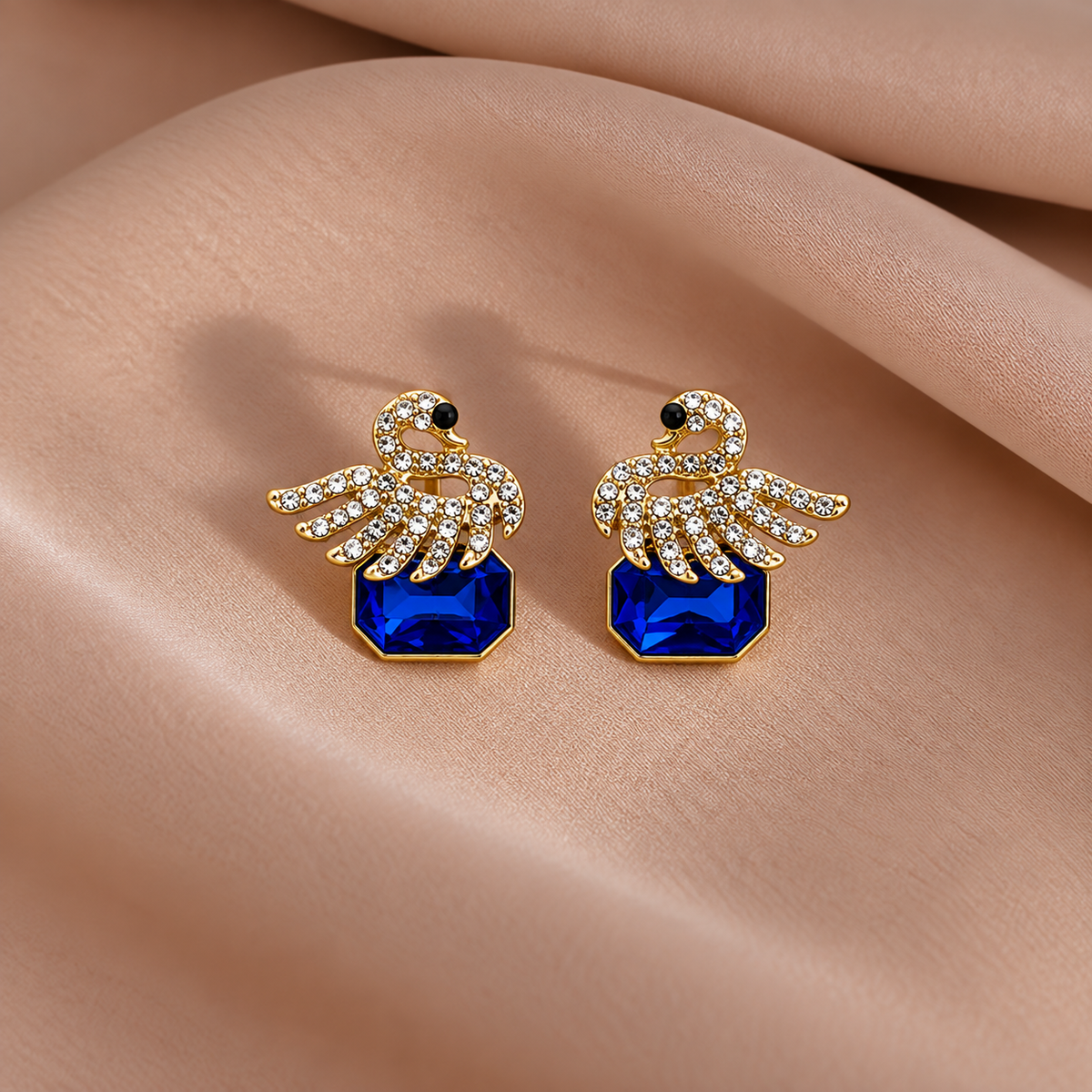 rhinestone-studded swan crystal stud earrings