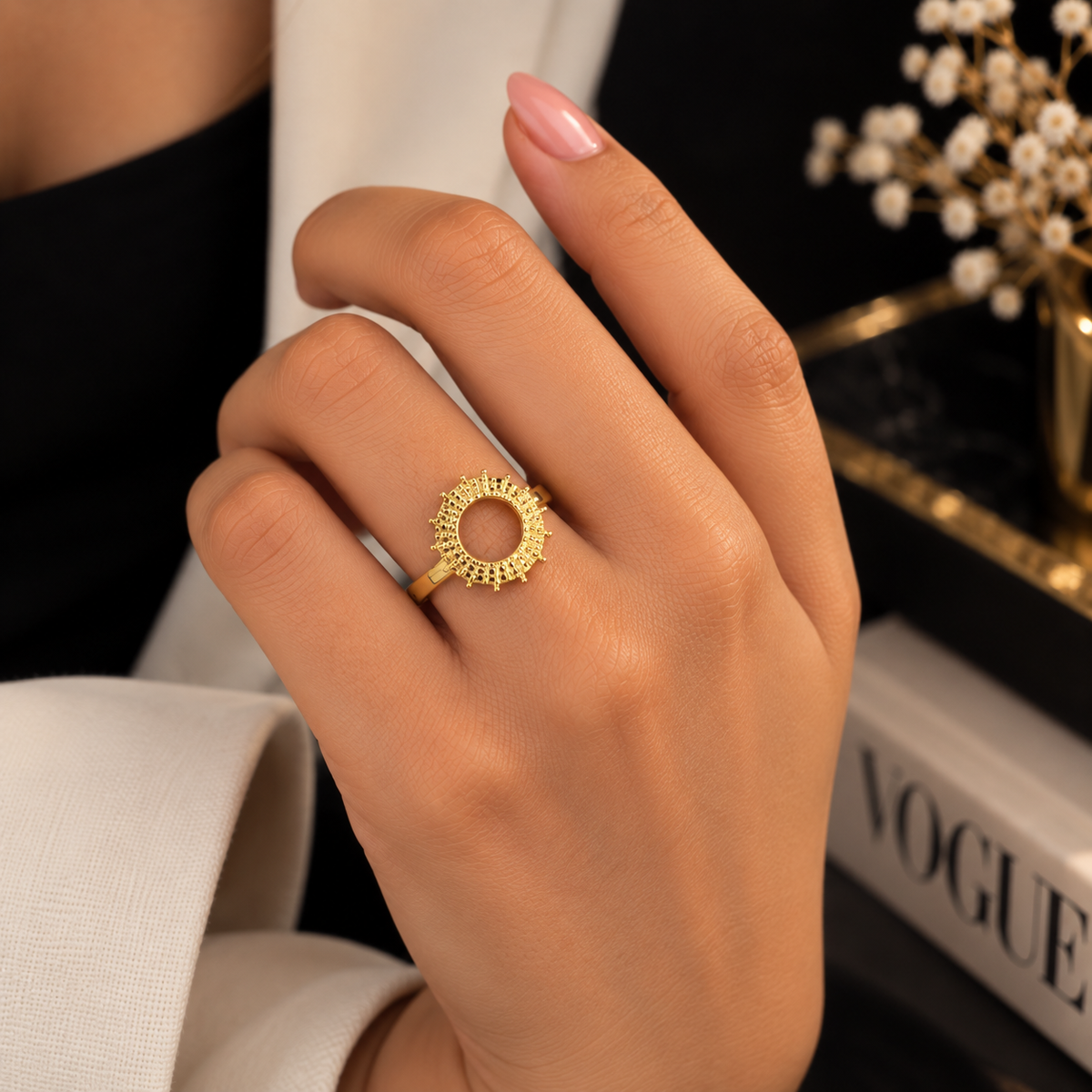Golden Sunburst Adjustable Ring