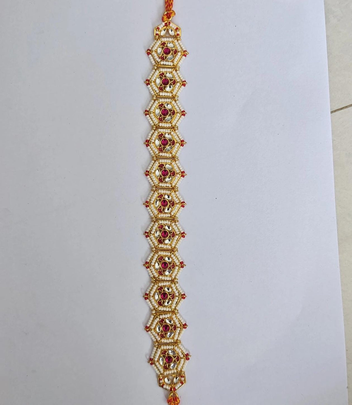 Crimson Bloom Hexagon Matha Patti