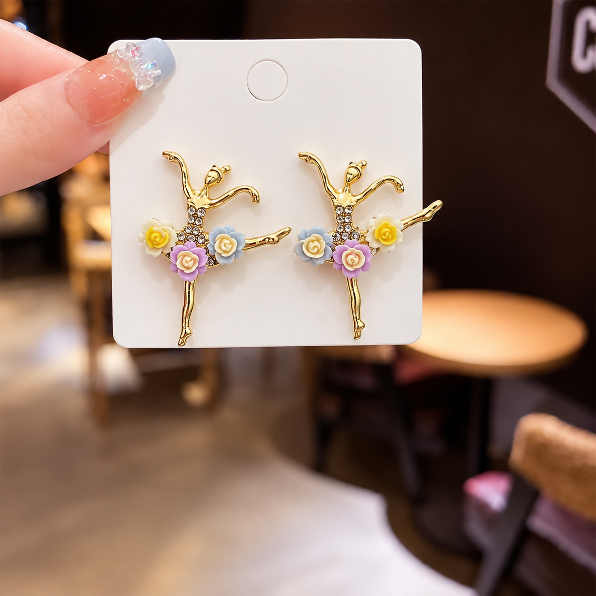 Korean-style gold-tone ballerina (dancing girl) earring