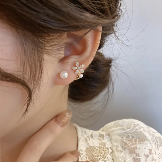2in1 Korean Floral Pearl Wrap Earring
