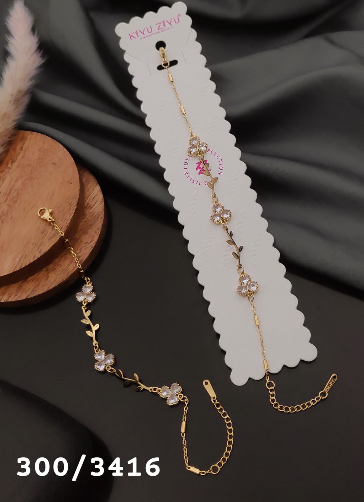 Anti-Tarnish Crystal Clover Vine Bracelet