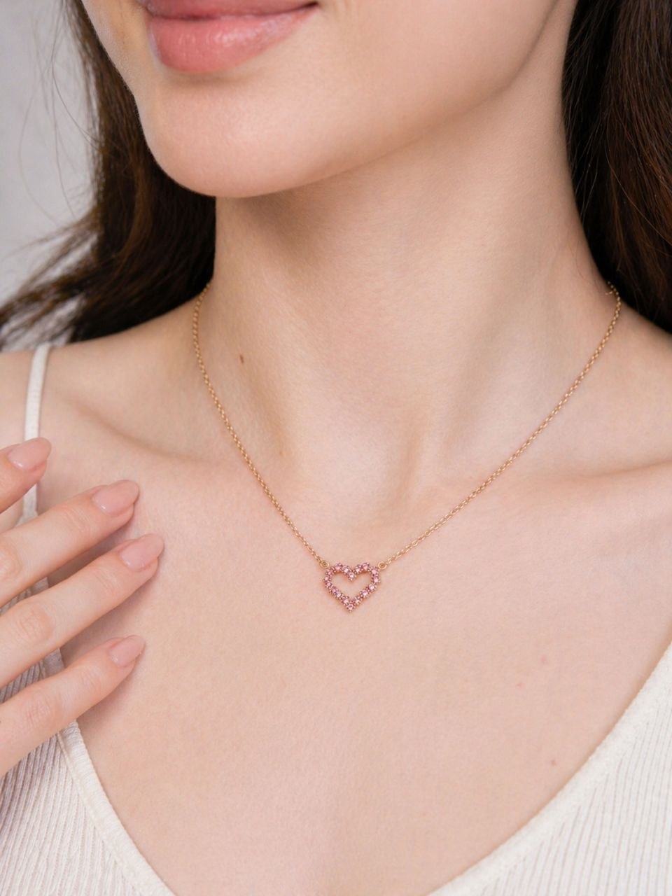 Pink Stone Heart Necklace – Anti Tarnish Gold Chain