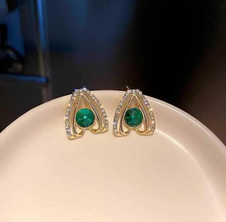 Elegant Triangle Stud Earrings, Emerald green Stone for Girls and Women