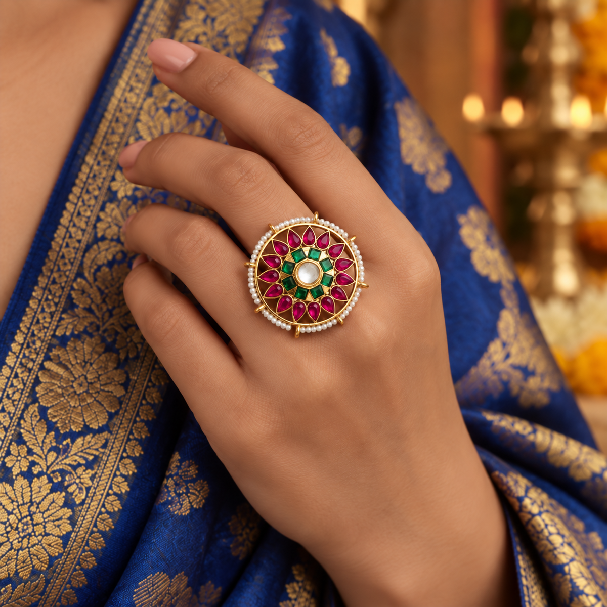 Traditional multicolor kundan ring