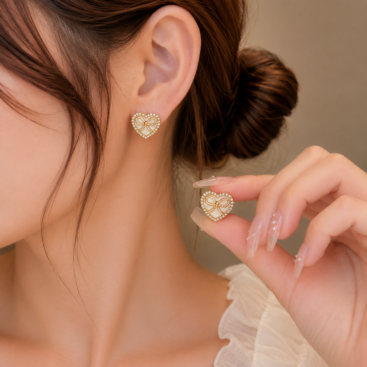 Korean Design Bow Heart Earring