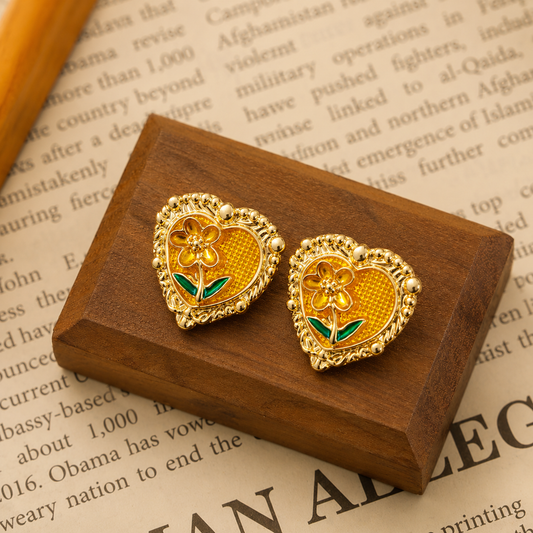Vintage Floral heart Enamel earrings