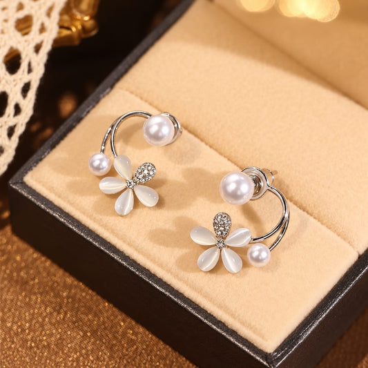 2in1 silver-toned Floral Monalisa stone stud earring