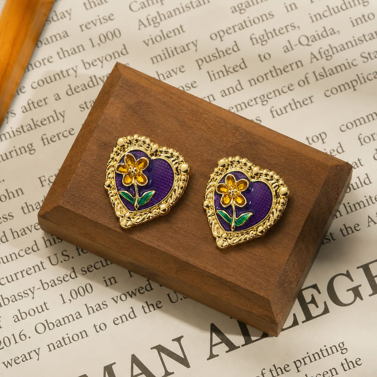 Vintage Floral heart Enamel earrings