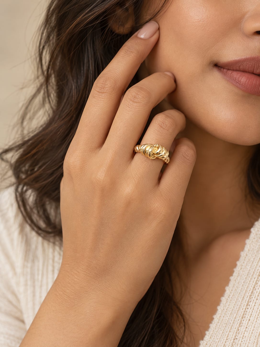 Golden Braided Knot Statement Ring
