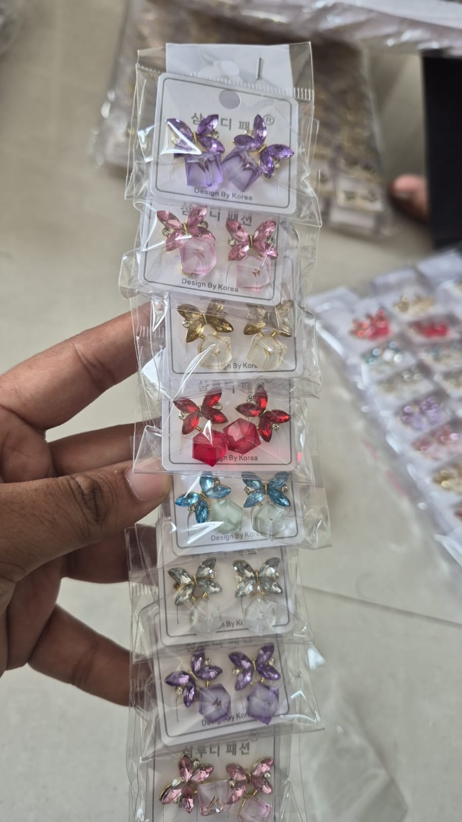 crystal stone drops butterfly stud Korean earring