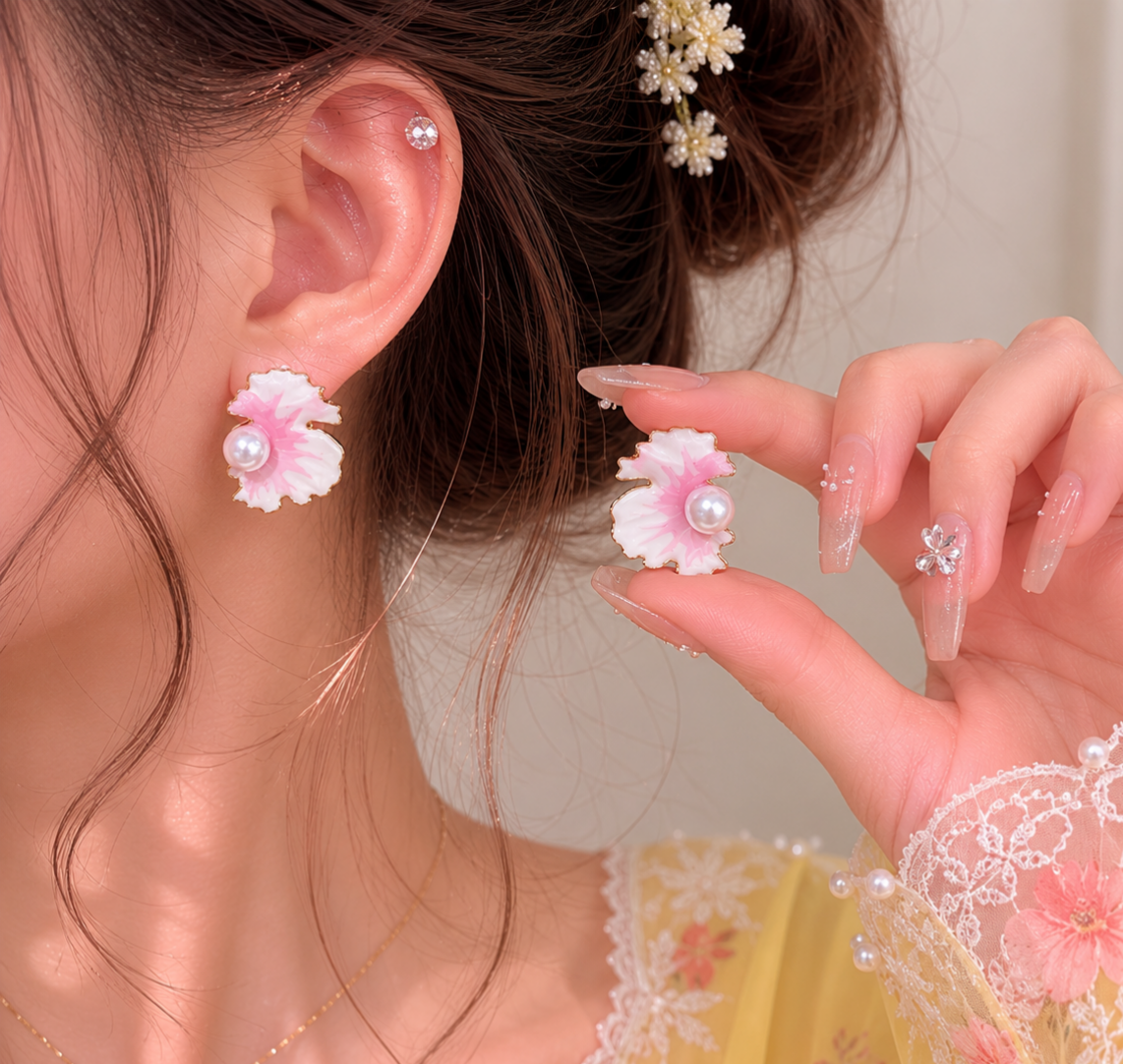 Korean Stylish Pink Floral Earring