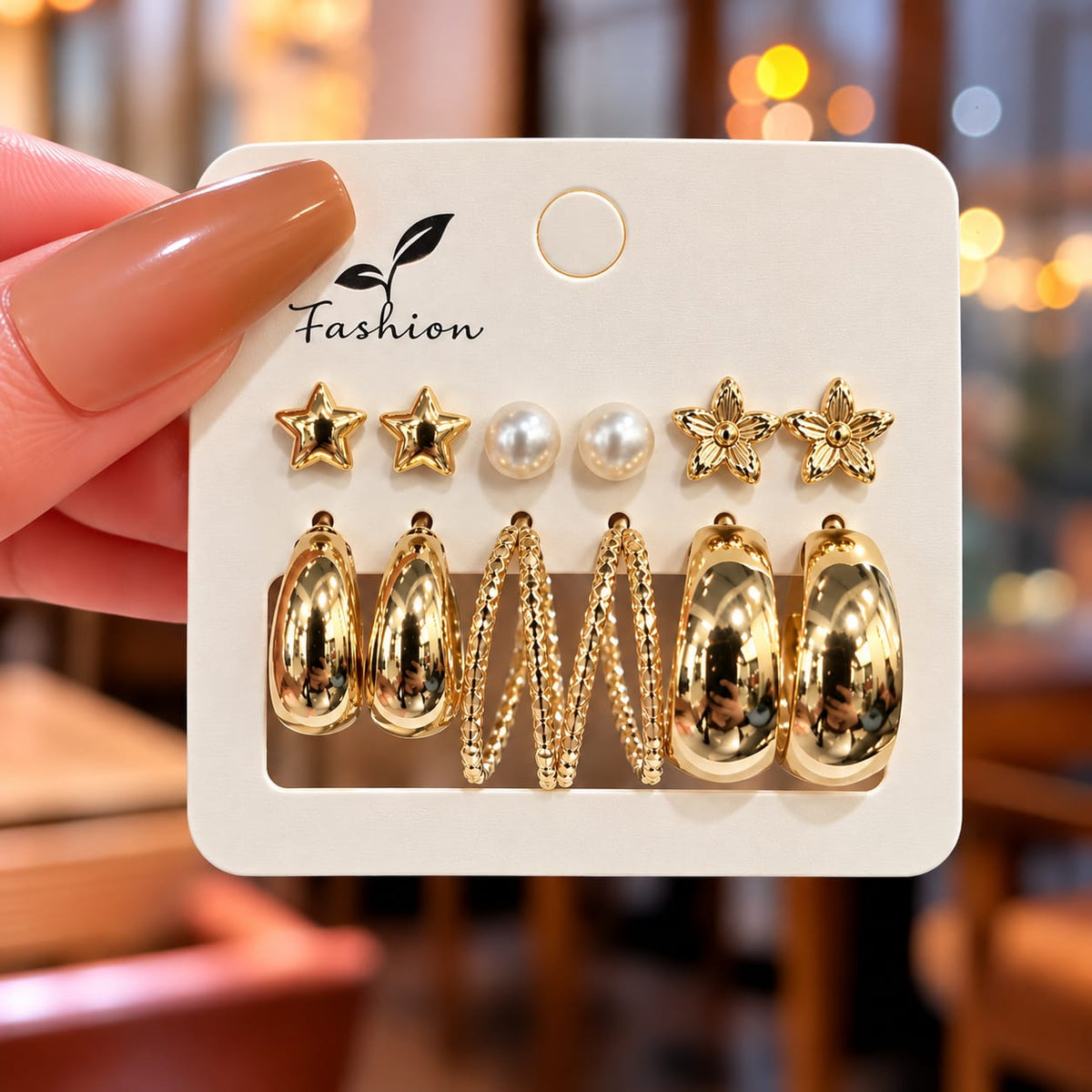 Set of 6 Trendy Golden Hoop & Stud Combo Earrings