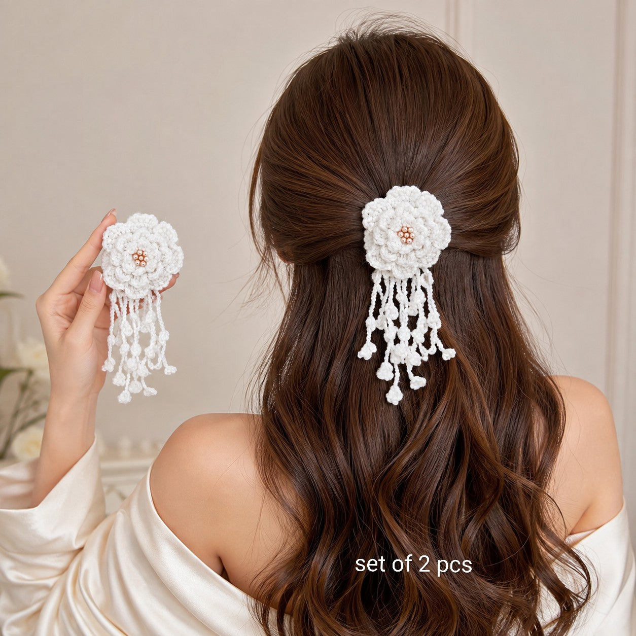 Set of 2 pcs Handmade Crochet Floral hair clip