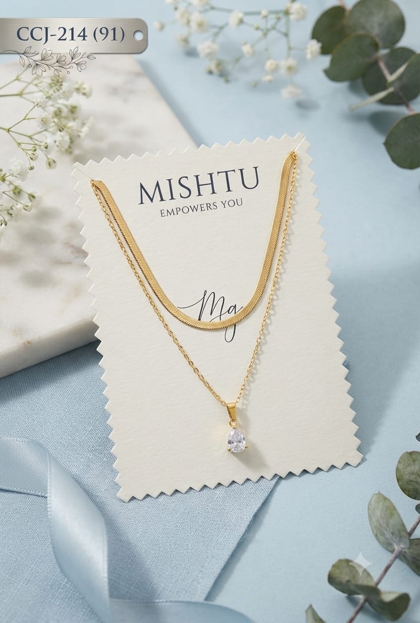 Gold-Tone Layered Necklace with Teardrop Crystal Pendant