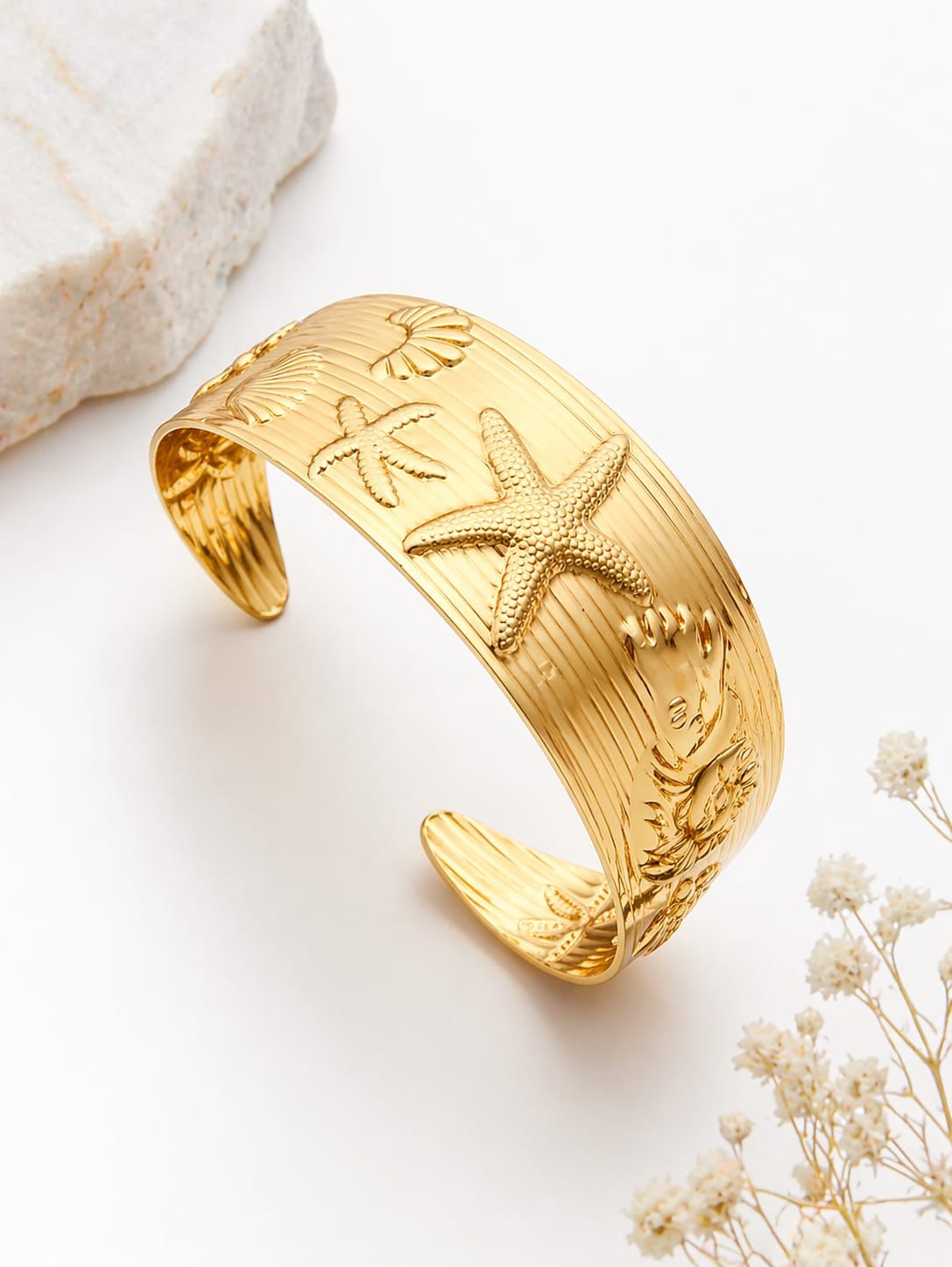 Premium Golden Starfish Wide Cuff Bracelet