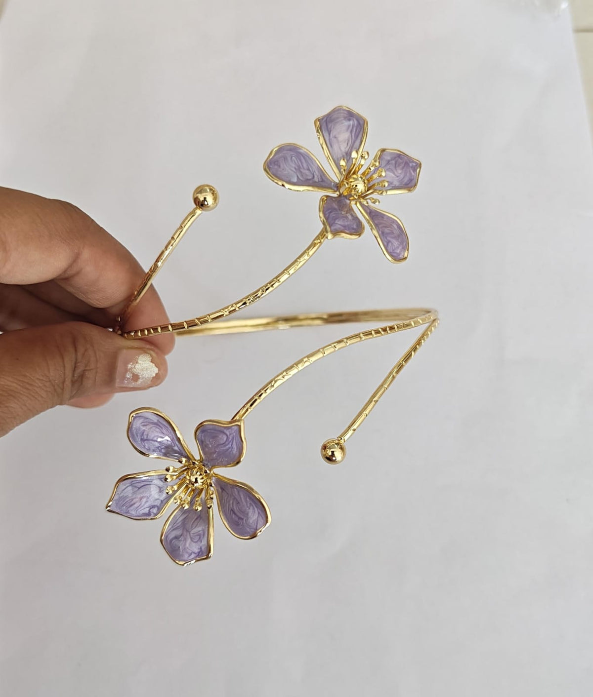 Purple enamel flower gold plated arm cuff