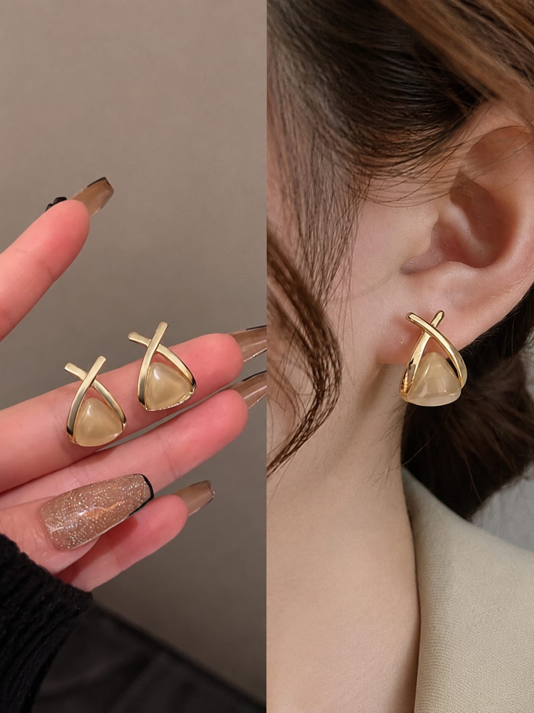 gold-toned cross-wrap teardrop stud earrings