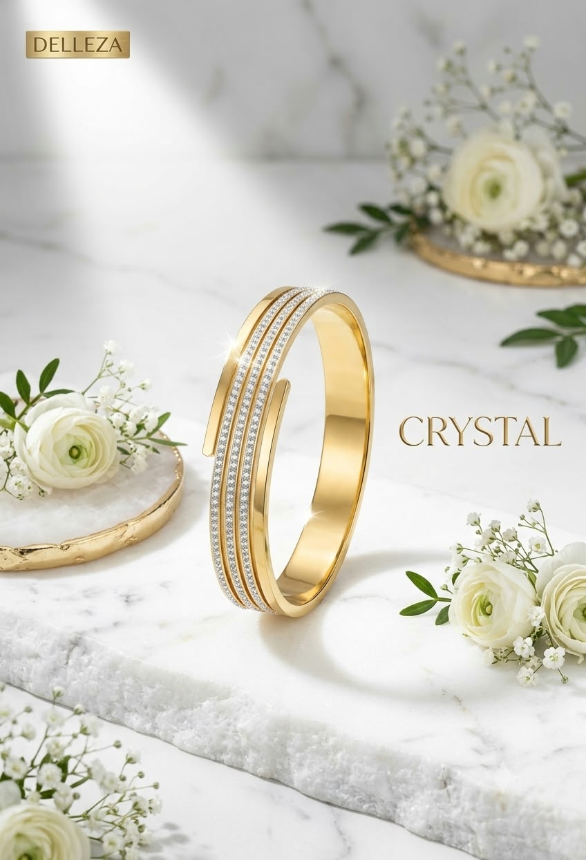 Gold-Tone Triple Row Crystal Cuff Bracelet